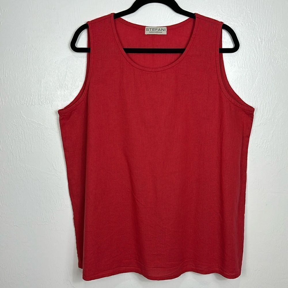 Stefani Made In Estonia Sleeveless Round Neck Top Blouse In Red Size XL